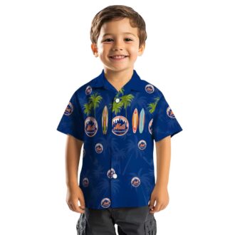 New York Mets Surfboard Palm Blue Hawaiian Shirt - Perfect for Summer, Beach & MLB Fans