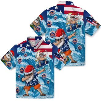 New York Mets Surfing Santa Blue Hawaiian Shirt - MLB Summer Beachwear for Fans