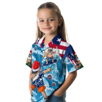 New York Mets Surfing Santa Blue Hawaiian Shirt - MLB Summer Beachwear for Fans