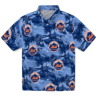 New York Mets Tropical Hawaiian Shirt with Coastal Palms - MLB Blue Summer Shirt