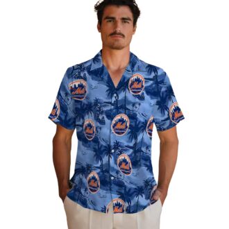 New York Mets Tropical Hawaiian Shirt with Coastal Palms - MLB Blue Summer Shirt