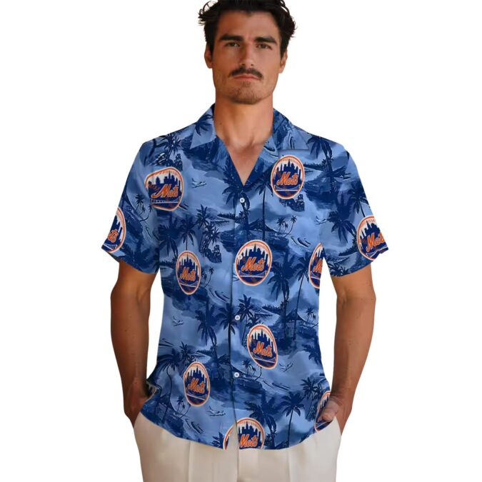 New York Mets Tropical Hawaiian Shirt with Coastal Palms - MLB Blue Summer Shirt