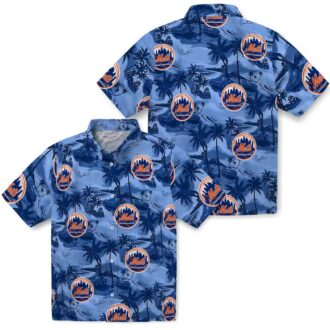 New York Mets Tropical Hawaiian Shirt with Coastal Palms - MLB Blue Summer Shirt