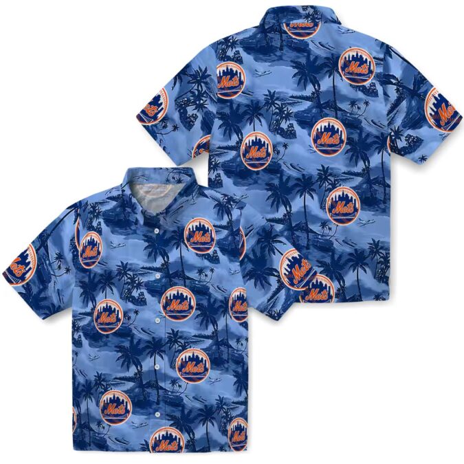 New York Mets Tropical Hawaiian Shirt with Coastal Palms - MLB Blue Summer Shirt