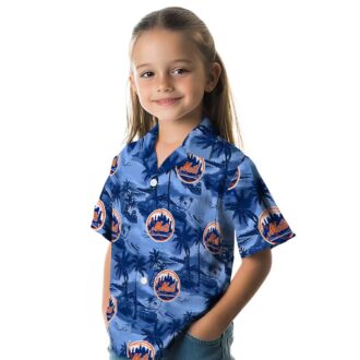 New York Mets Tropical Hawaiian Shirt with Coastal Palms - MLB Blue Summer Shirt