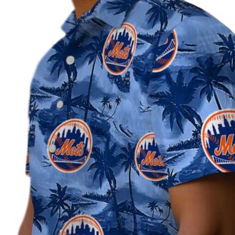 New York Mets Tropical Hawaiian Shirt with Coastal Palms - MLB Blue Summer Shirt