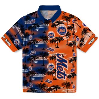 New York Mets Tropical Palm Silhouettes Hawaiian Shirt - MLB Beach Shirt for Men & Fans
