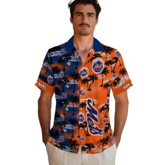 New York Mets Tropical Palm Silhouettes Hawaiian Shirt - MLB Beach Shirt for Men & Fans