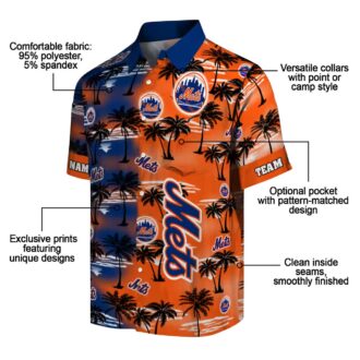 New York Mets Tropical Palm Silhouettes Hawaiian Shirt - MLB Beach Shirt for Men & Fans
