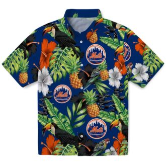 New York Mets Tropical Toucan Hibiscus Pineapple Hawaiian Shirt - MLB Fan Blue Green Summer Outfit