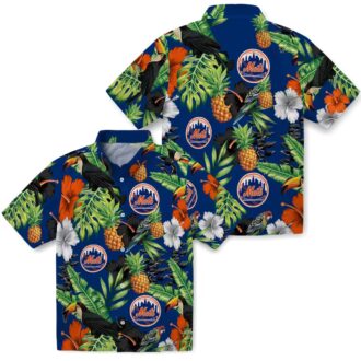 New York Mets Tropical Toucan Hibiscus Pineapple Hawaiian Shirt - MLB Fan Blue Green Summer Outfit