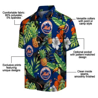 New York Mets Tropical Toucan Hibiscus Pineapple Hawaiian Shirt - MLB Fan Blue Green Summer Outfit