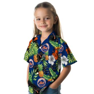 New York Mets Tropical Toucan Hibiscus Pineapple Hawaiian Shirt - MLB Fan Blue Green Summer Outfit
