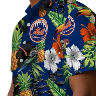 New York Mets Tropical Toucan Hibiscus Pineapple Hawaiian Shirt - MLB Fan Blue Green Summer Outfit