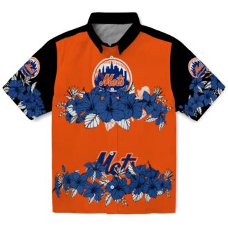 Shop New York Mets Hibiscus Stripe Hawaiian Shirt - Blue Black MLB Summer Aloha Shirt