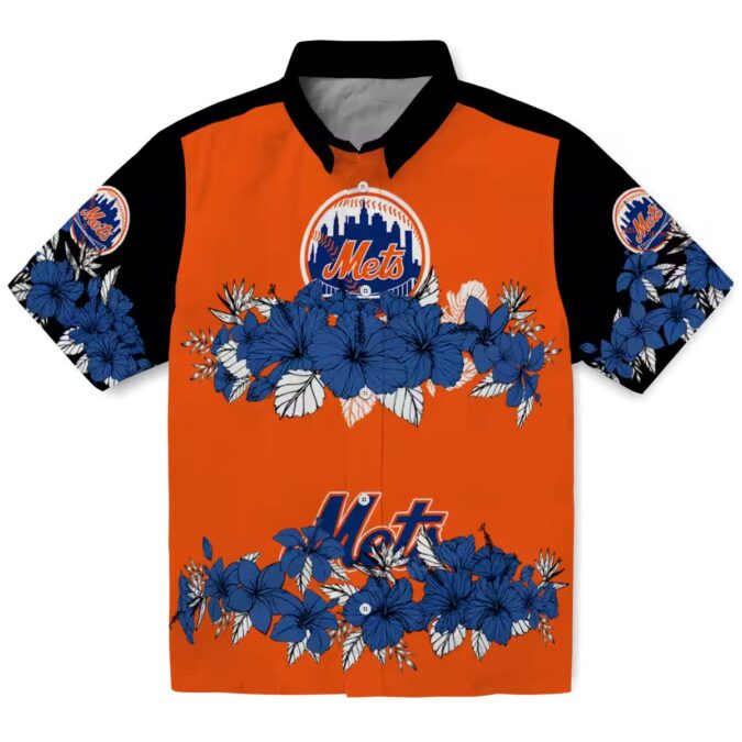 Shop New York Mets Hibiscus Stripe Hawaiian Shirt - Blue Black MLB Summer Aloha Shirt