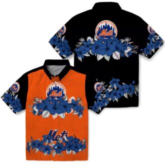 Shop New York Mets Hibiscus Stripe Hawaiian Shirt - Blue Black MLB Summer Aloha Shirt