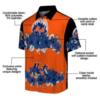 Shop New York Mets Hibiscus Stripe Hawaiian Shirt - Blue Black MLB Summer Aloha Shirt