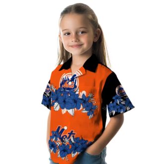 Shop New York Mets Hibiscus Stripe Hawaiian Shirt - Blue Black MLB Summer Aloha Shirt