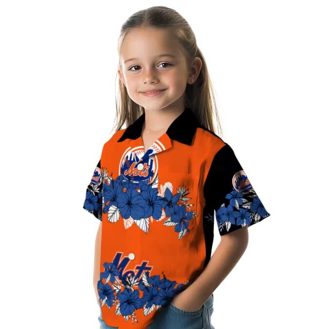 Shop New York Mets Hibiscus Stripe Hawaiian Shirt - Blue Black MLB Summer Aloha Shirt