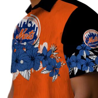Shop New York Mets Hibiscus Stripe Hawaiian Shirt - Blue Black MLB Summer Aloha Shirt