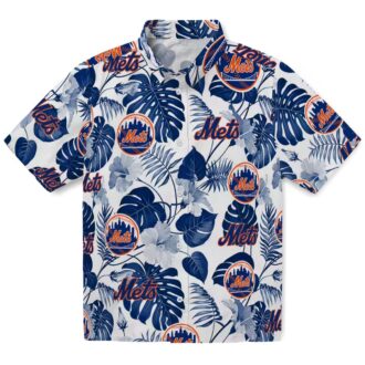 Shop New York Mets MLB Hawaiian Shirt - Tropical Hibiscus Blue White Shirt for Men’s Summer Vacation