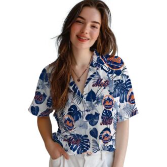 Shop New York Mets MLB Hawaiian Shirt - Tropical Hibiscus Blue White Shirt for Men’s Summer Vacation