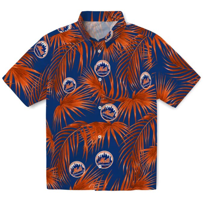 Summer Ready New York Mets Hawaiian Shirt - Blue Palm Leaves MLB Shirt