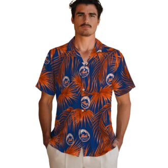 Summer Ready New York Mets Hawaiian Shirt - Blue Palm Leaves MLB Shirt