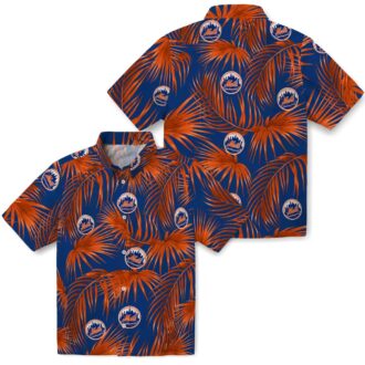 Summer Ready New York Mets Hawaiian Shirt - Blue Palm Leaves MLB Shirt