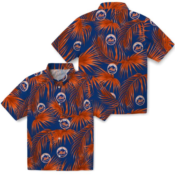 Summer Ready New York Mets Hawaiian Shirt - Blue Palm Leaves MLB Shirt