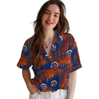 Summer Ready New York Mets Hawaiian Shirt - Blue Palm Leaves MLB Shirt