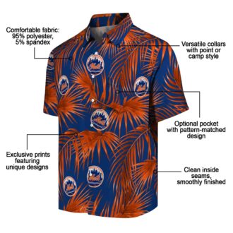 Summer Ready New York Mets Hawaiian Shirt - Blue Palm Leaves MLB Shirt