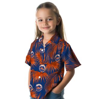 Summer Ready New York Mets Hawaiian Shirt - Blue Palm Leaves MLB Shirt