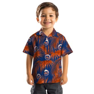 Summer Ready New York Mets Hawaiian Shirt - Blue Palm Leaves MLB Shirt