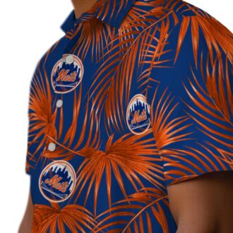 Summer Ready New York Mets Hawaiian Shirt - Blue Palm Leaves MLB Shirt