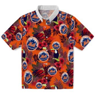 Trendy New York Mets Aloha Hawaiian Shirt - Tropical Floral Toucan Blue & Red Design