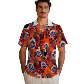 Trendy New York Mets Aloha Hawaiian Shirt - Tropical Floral Toucan Blue & Red Design