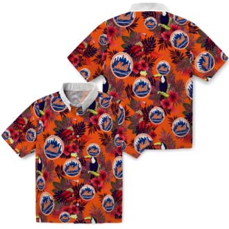 Trendy New York Mets Aloha Hawaiian Shirt - Tropical Floral Toucan Blue & Red Design