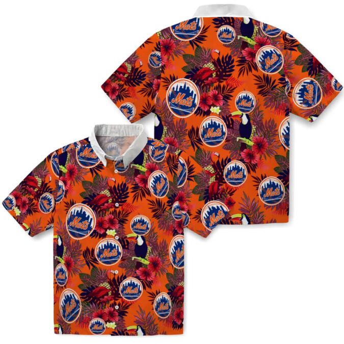 Trendy New York Mets Aloha Hawaiian Shirt - Tropical Floral Toucan Blue & Red Design