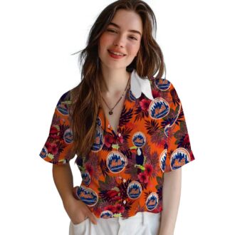 Trendy New York Mets Aloha Hawaiian Shirt - Tropical Floral Toucan Blue & Red Design