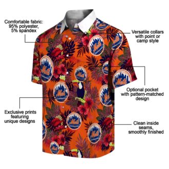 Trendy New York Mets Aloha Hawaiian Shirt - Tropical Floral Toucan Blue & Red Design