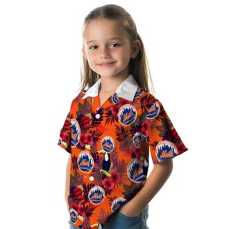Trendy New York Mets Aloha Hawaiian Shirt - Tropical Floral Toucan Blue & Red Design