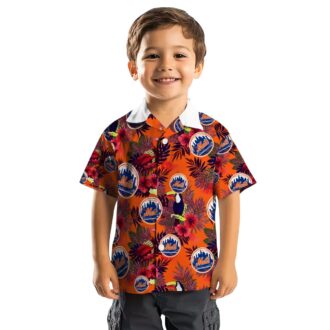 Trendy New York Mets Aloha Hawaiian Shirt - Tropical Floral Toucan Blue & Red Design