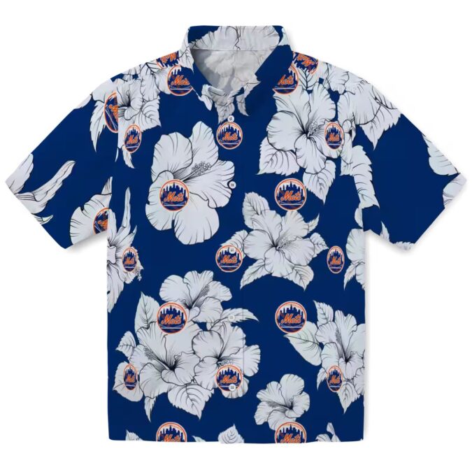 Tropical Hibiscus Blue & White New York Mets Hawaiian Shirt - Summer Baseball Fan Gear