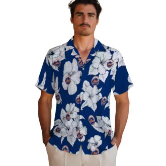 Tropical Hibiscus Blue & White New York Mets Hawaiian Shirt - Summer Baseball Fan Gear