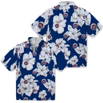 Tropical Hibiscus Blue & White New York Mets Hawaiian Shirt - Summer Baseball Fan Gear