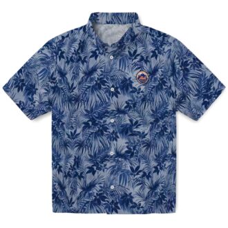 Tropical New York Mets Hawaiian Shirt - Blue Leaf Pattern for Men & Summer Getaway
