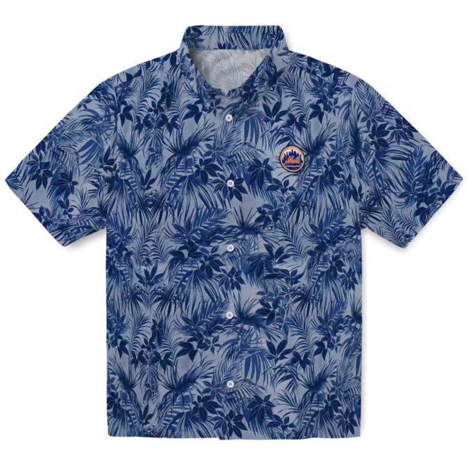 Tropical New York Mets Hawaiian Shirt - Blue Leaf Pattern for Men & Summer Getaway