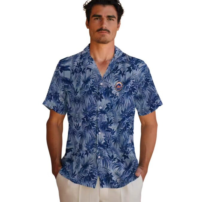 Tropical New York Mets Hawaiian Shirt - Blue Leaf Pattern for Men & Summer Getaway